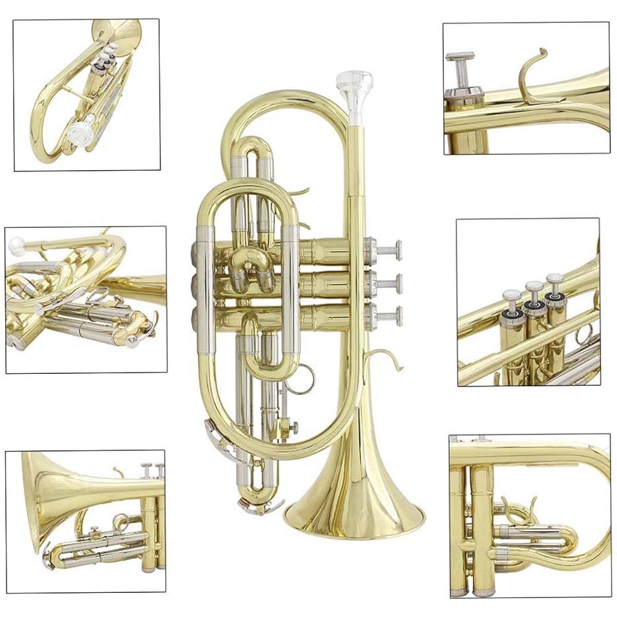 Sasuori Bb Flat Cornet Brass Instrument with Carrying Case, Gloves, Cleaning Cloth Brush