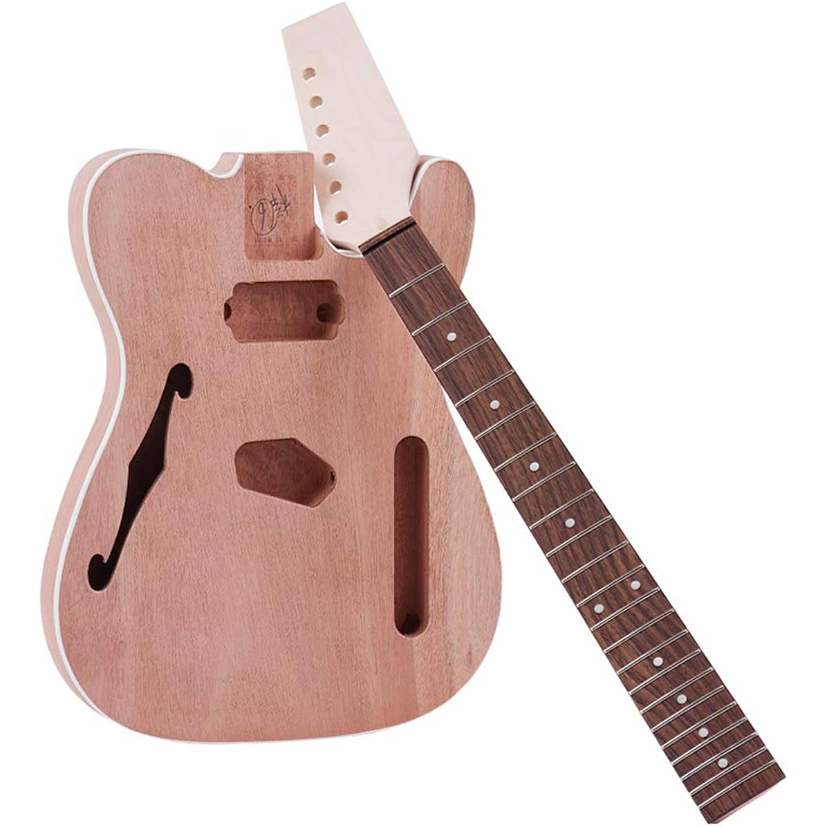 Bulaned Tele Style Unfinished Electric Guitar DIY Kit Mahogany Body, F Sound Hole Maple Wood Neck Rosewood Fingerboard