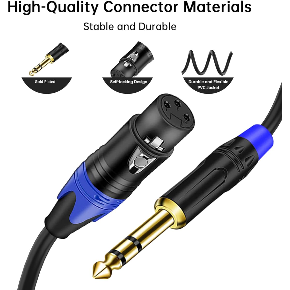 Dual Female XLR to 1/4" (6.35mm) TRS Stereo Male Plug Y Splitter Cable Unbalanced 2-XLR Female to Quarter" Adapter Patch Cord 11.8"