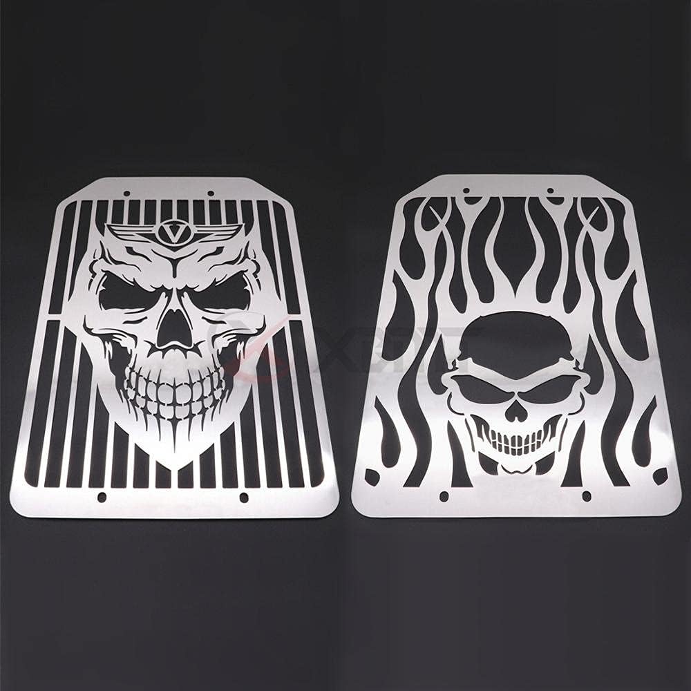 Motorcycle Skull Skeleton Radiator Grille Mesh Water Cooler Cover For Kawasaki Vulcan 1500 1700 VN1500 VN1700 All Years-B Chrome