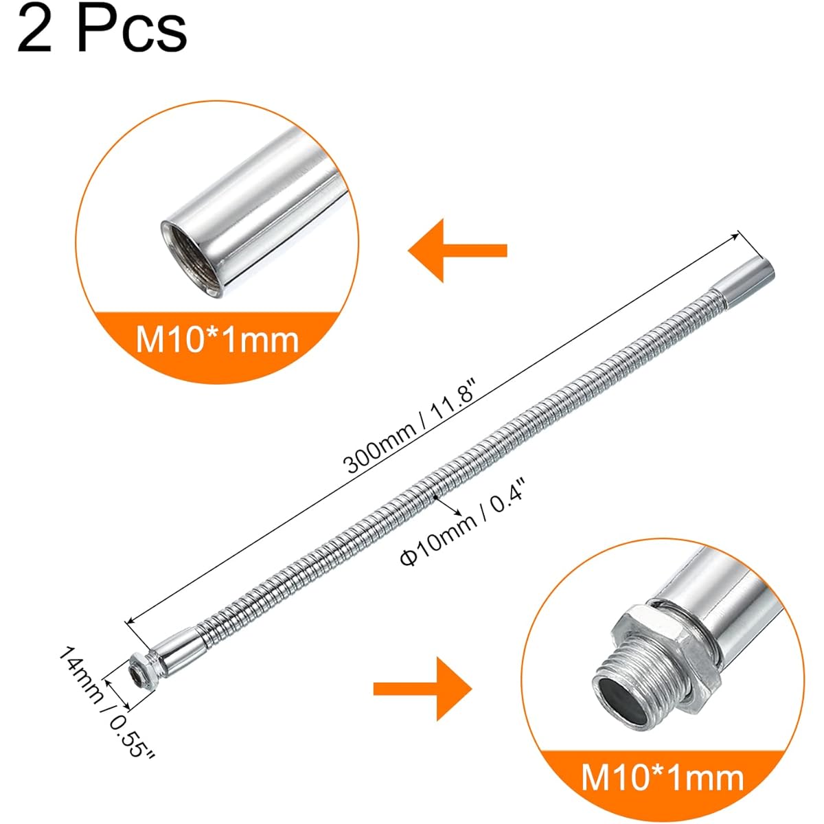 PATIKIL 11.8 Inch Microphone Gooseneck 2pcs M10 Fine Thread Metal Universal Hose Flexible Arm Gooseneck Tube Extension for Multifunctional DIY Silver Tone