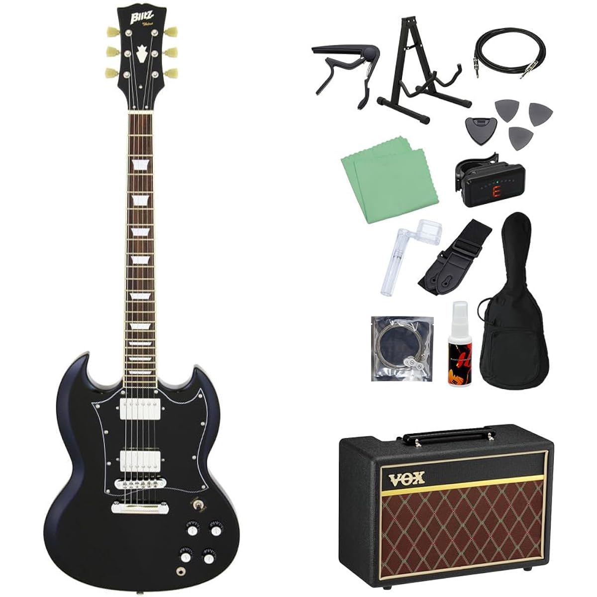 Blitz by AriaProII BSG-STD BK Electric Guitar Beginner 14-piece Set [With VOX Amplifier] SG Type Black Blitz