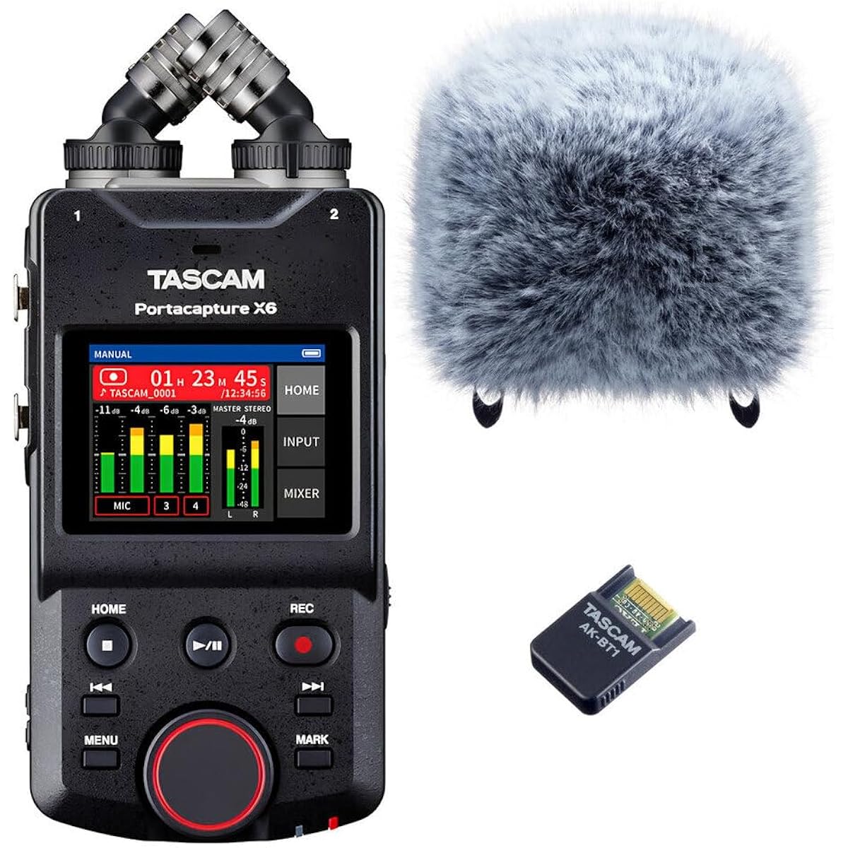 TASCAM Portacapture X6+AK-BT1+WS-86 32bit Float Recording 6-Track Portable Recorder/Bluetooth Adapter + Windscreen Included