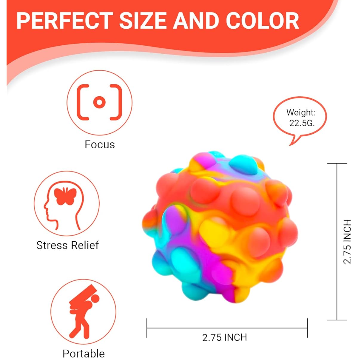 RadBizz Push Pop Bubble Fidget Sensory Toy Balls for Autism Stress Anxiety Kids Adults (Multicolor Balls)