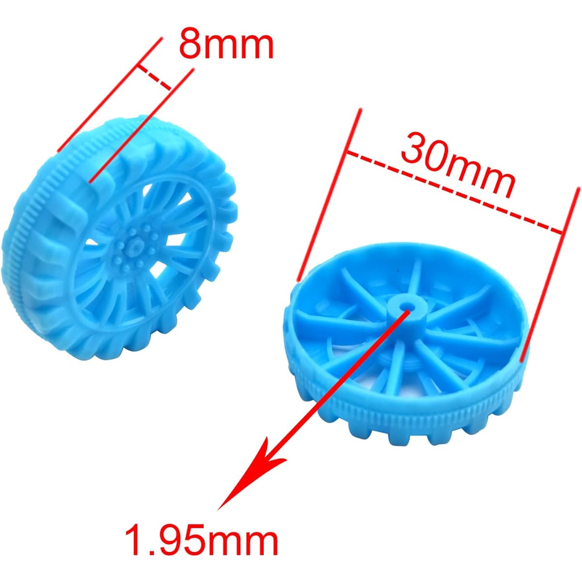 EUDAX 300pcs 30mmx8mm Plastic Rolls 2mm Diameter Shaft Toy Wheels 2mmx100mm STEM Shafts Round Rod Axles for DIY Toys RC Car Truck Boat Helicopter Model Parts Building Projects (Blue)