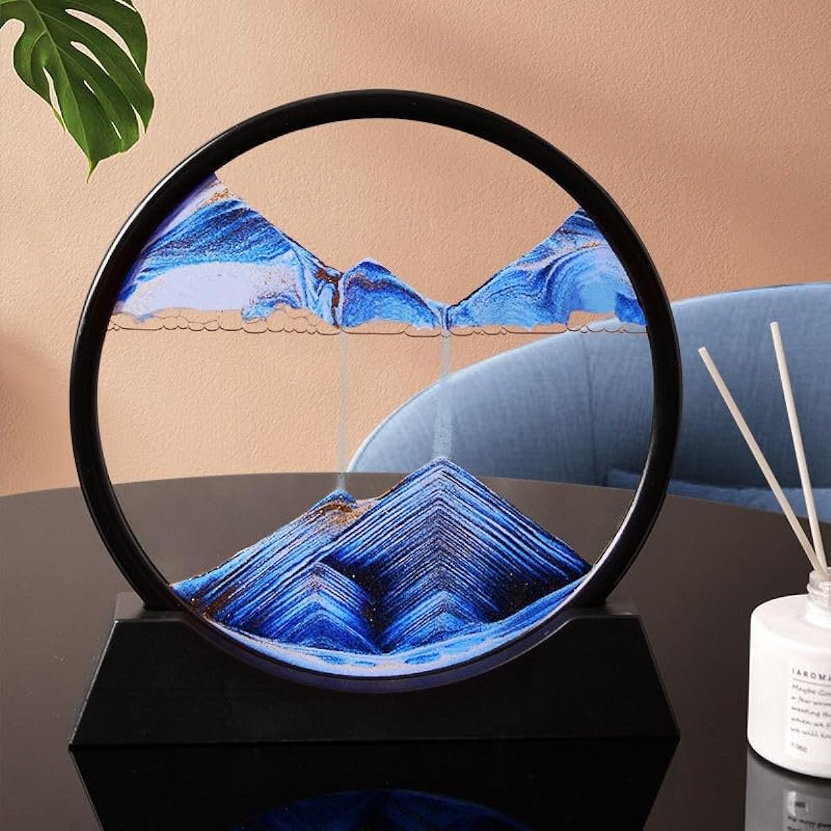 MIUVA Moving Sand Art Picture Quicksand Painting Round Glass Sand Landscape 3D Deep Sea Sand Art (7 Inch, Blue)