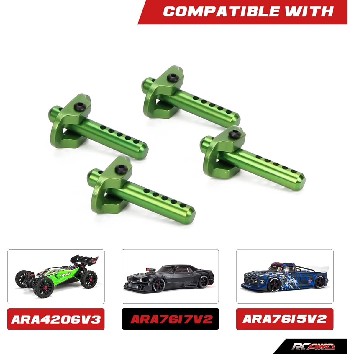 RCAWD Body Post ARRMA 6S 3S 4S Upgrade for Kraton Outcast Vorteks Felony Fireteam Infraction Limitless Notorious Talion Typhon Vendetta 1/7 1/8 1/10 Part #AR320357#ARAC3476 Green