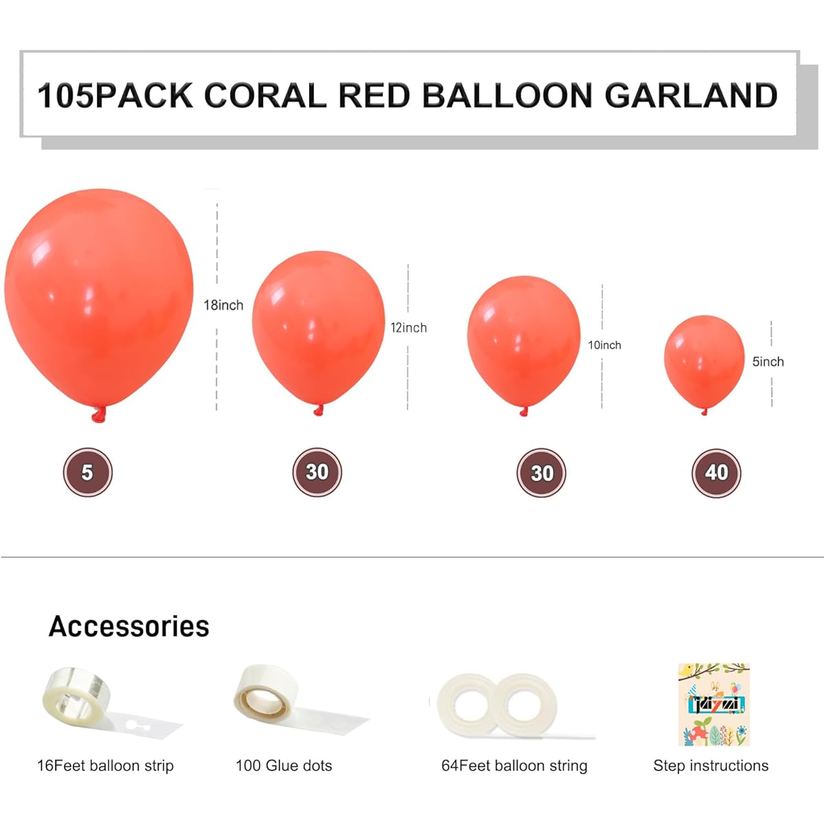 105pcs Coral Balloons 18/12/10/5 inch Different Sizes Coral Red Balloon Arch Kit for Birthday Baby Shower Wedding Bridal Graduation Decor Valentine Party Supplies