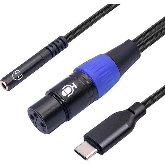 3.3ft XLR to USB C Digital Interface USB C to XLR Female Microphone Cable 3.5mm (1/8) Female Stereo Output Adapter USB C to 3.5mm Headphone Cable & XLR Female Microphone Record Cable for Smartphones