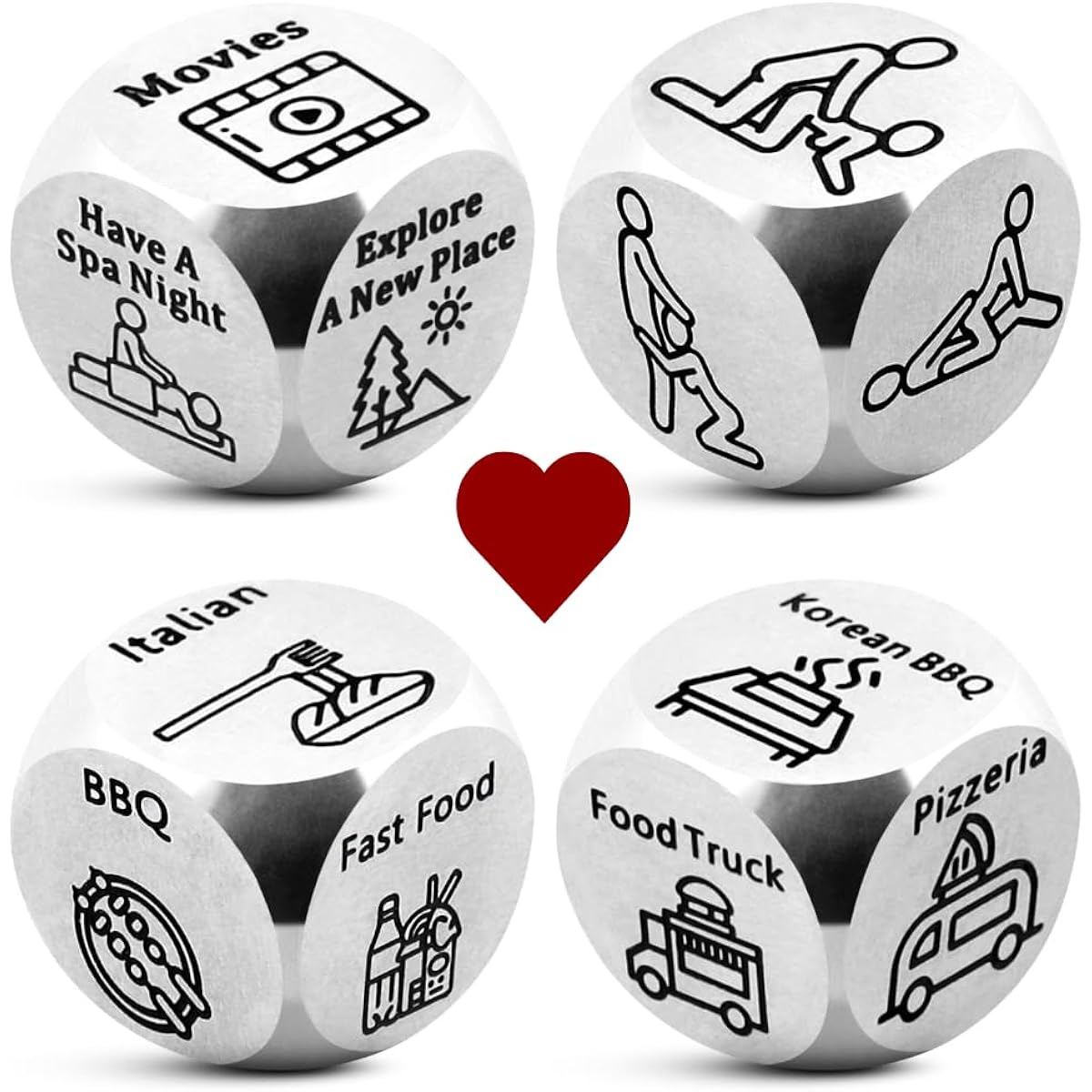 Date Night Dice (Set of 4), Couple Game Date Night Ideas and Food Decision Dice, Food Dice for Date Night Dice Game and Dinner Dice, Couple Gift Idea Date Night Game Dicey Date