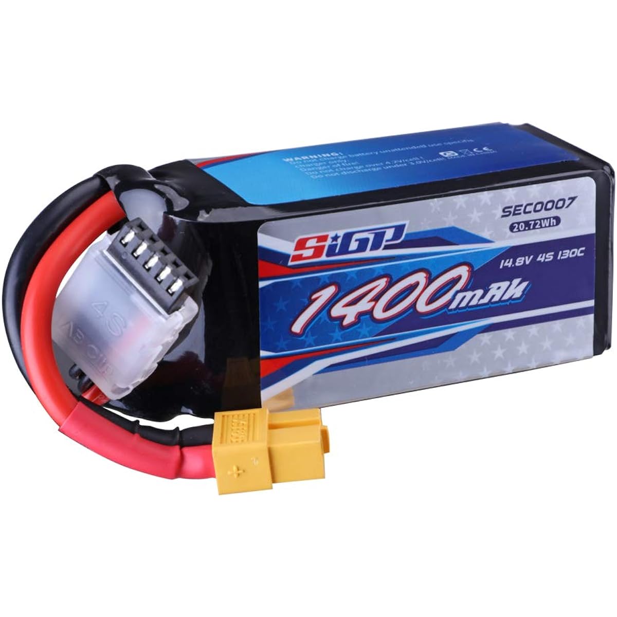 SIGP 4S 14.8V Lipo Battery 1400mAh 130C Soft Pack with XT60 Plug for RC Helicopter