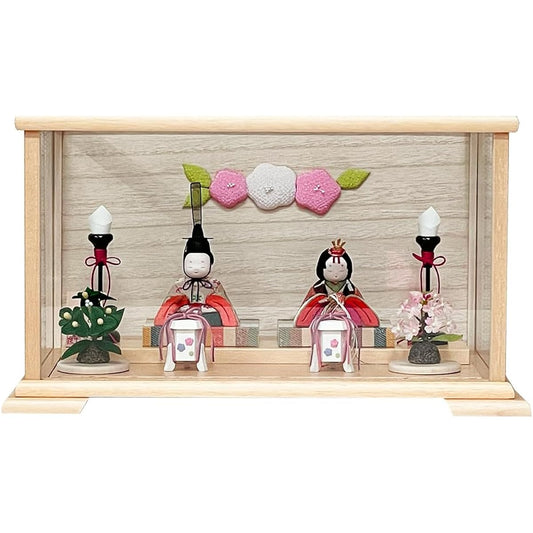 Hina dolls in a case, compact, case decoration, cute, Hina dolls, wood grain, white, stylish, round face, Koichimitsu, Jinya