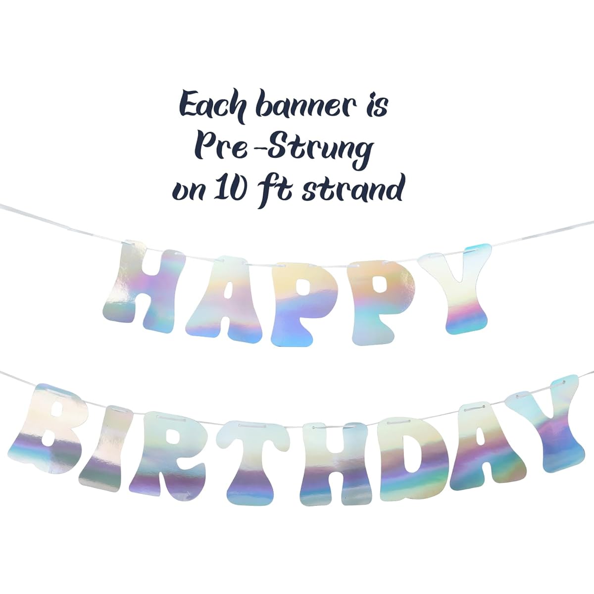 RUBFAC Pre-strung Iridescent Happy Birthday Banner, No DIY Required, Shiny Happy Birthday Banner Sign, Changeable Garland Flag Banner for Birthday Party Decorations
