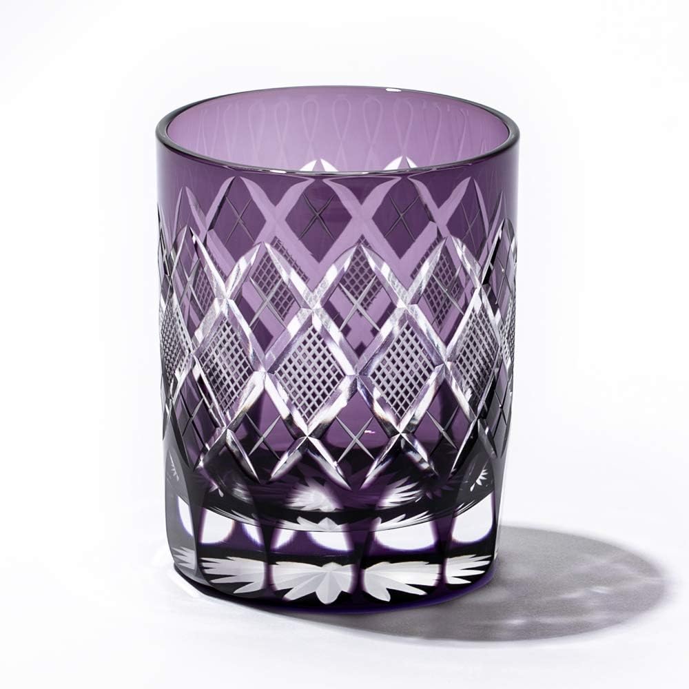 [Taimuro Kobo Official] Edo Kiriko Yarai Fish Crest Old Glass (Edo Purple) TB90415M Wooden Box Made in Japan