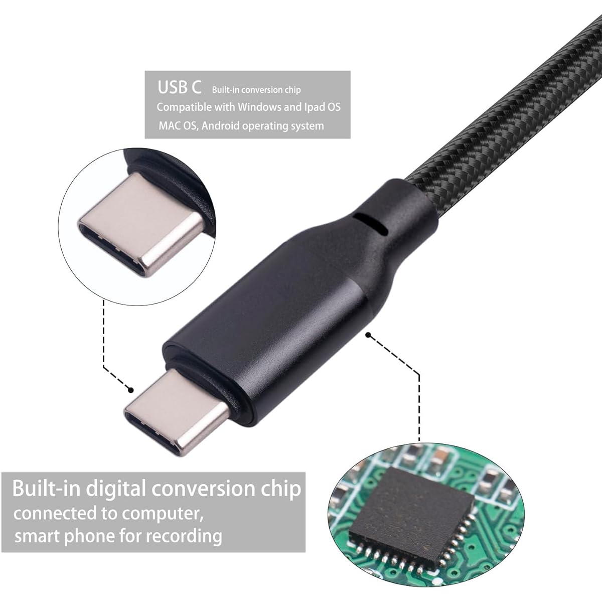 USB C to Dual XLR Female Cable, 10ft USB C to 2 XLR Female Adapter, Dual Microphone Input to USB C Audio Cable for Recording, USB C to Dual XLR Female Cable, Compatible with Smartphones, MacBooks, etc.