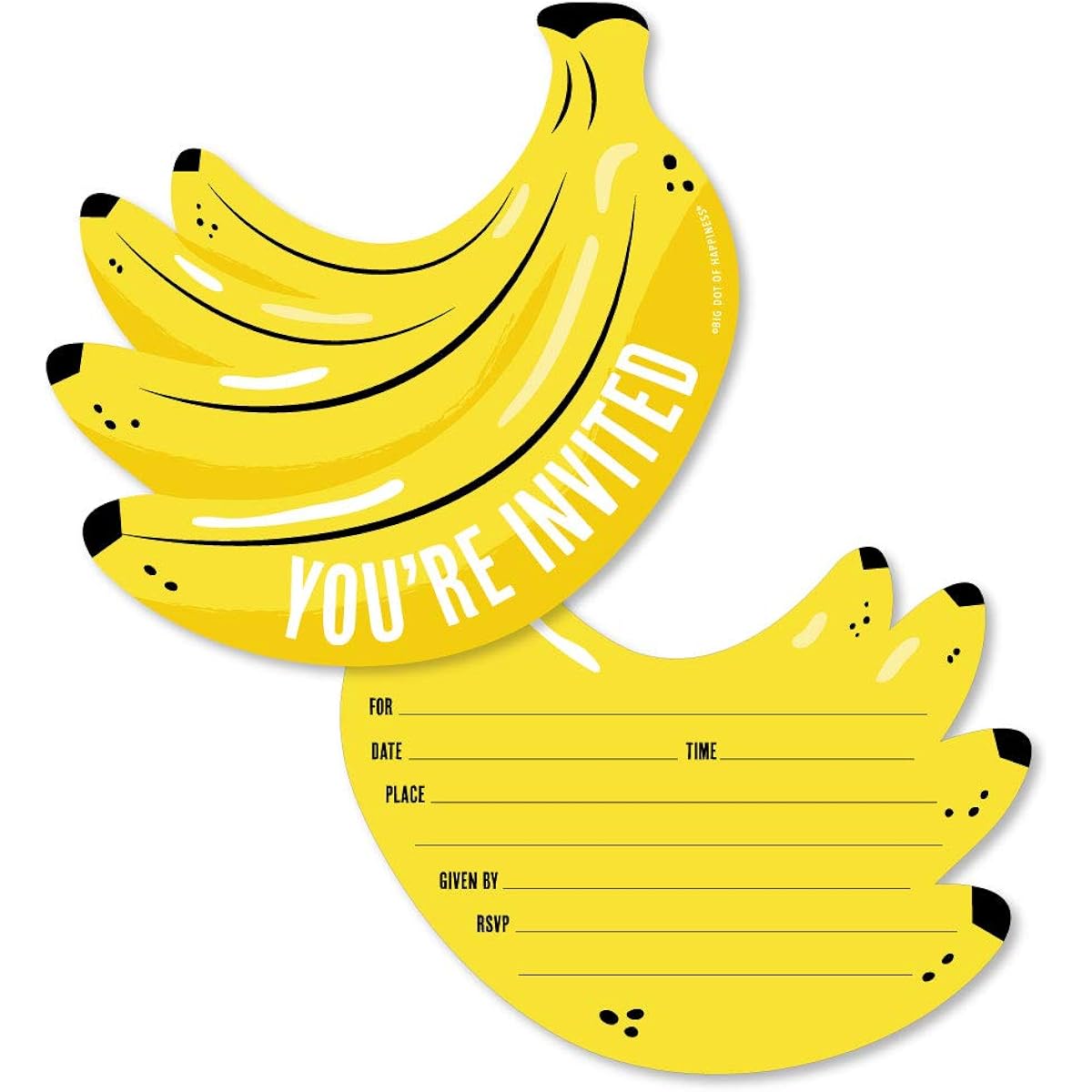 Let's Go Bananas - Shaped Invitations - Tropical Party Invitation Cards with Envelopes - Set of 12