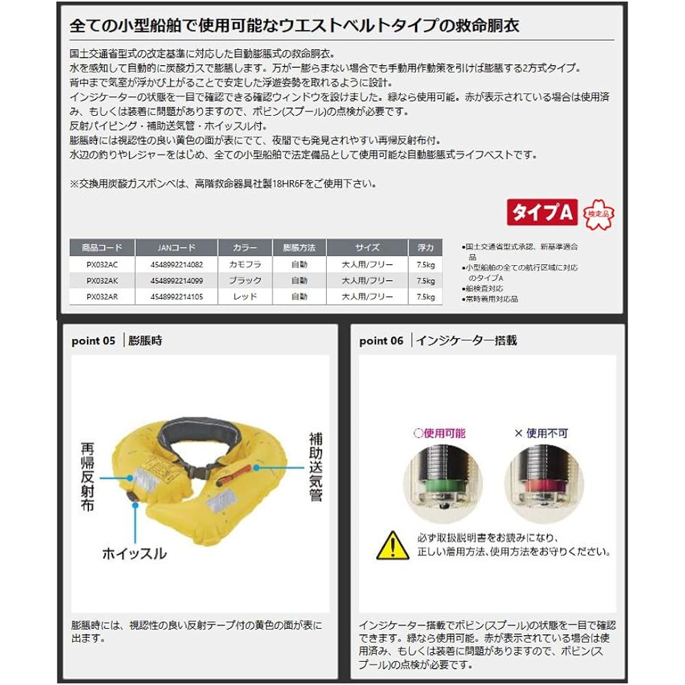 Prox Automatic Inflatable Lifesaving Device Waist Type Certified Product PX032AR Red for Adults