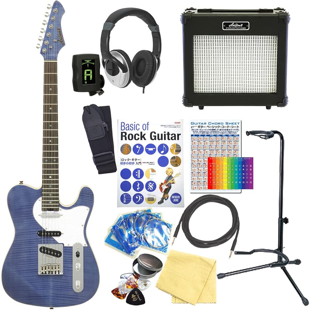 Electric Guitar Beginner Set Aria Pro II 615-AE200 LRBL Aria 15-piece set