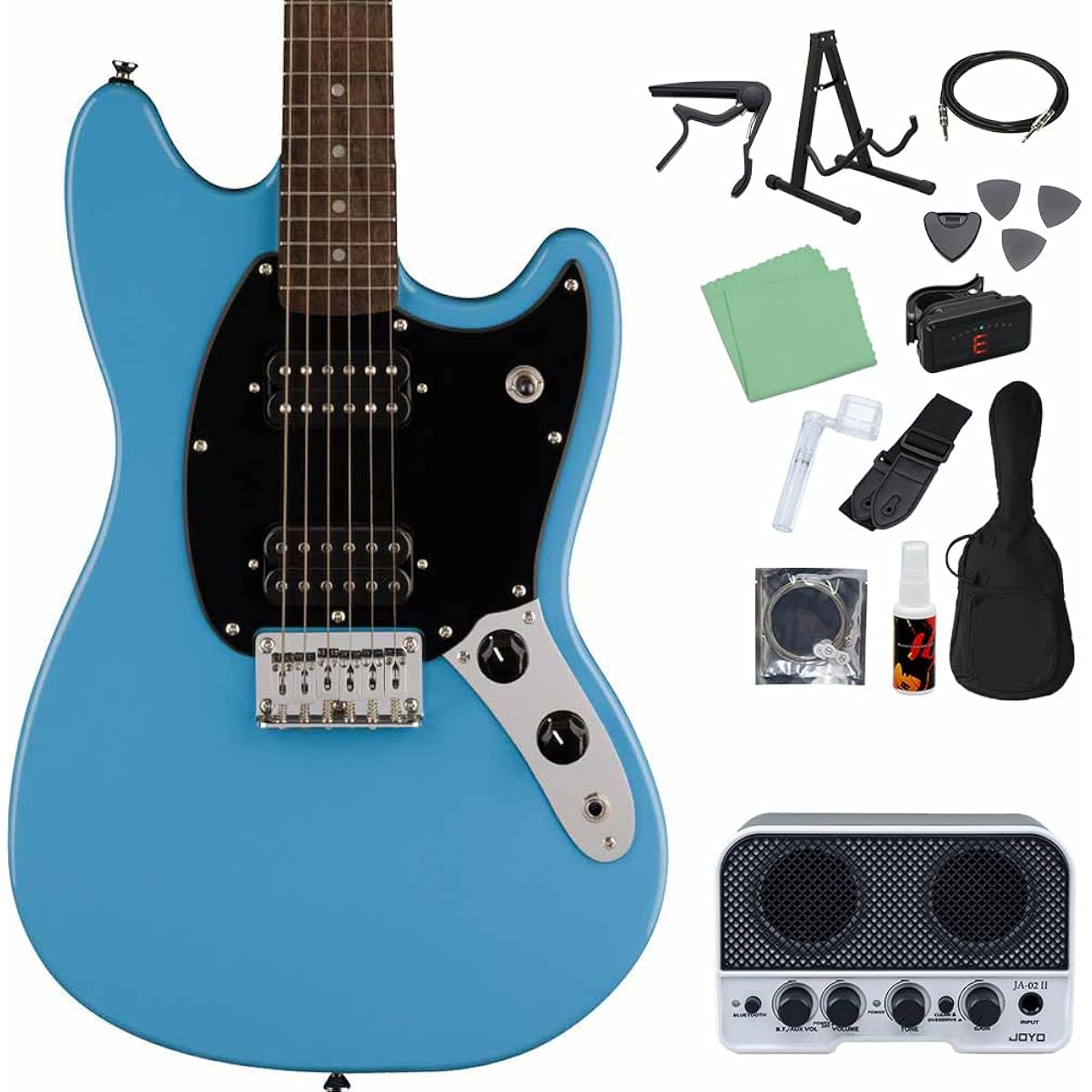 Squier by Fender SONIC MUSTANG HH California Blue Electric Guitar Beginner 14-piece Set [Includes Bluetooth Mini Amplifier] Mustang Squier/Squier