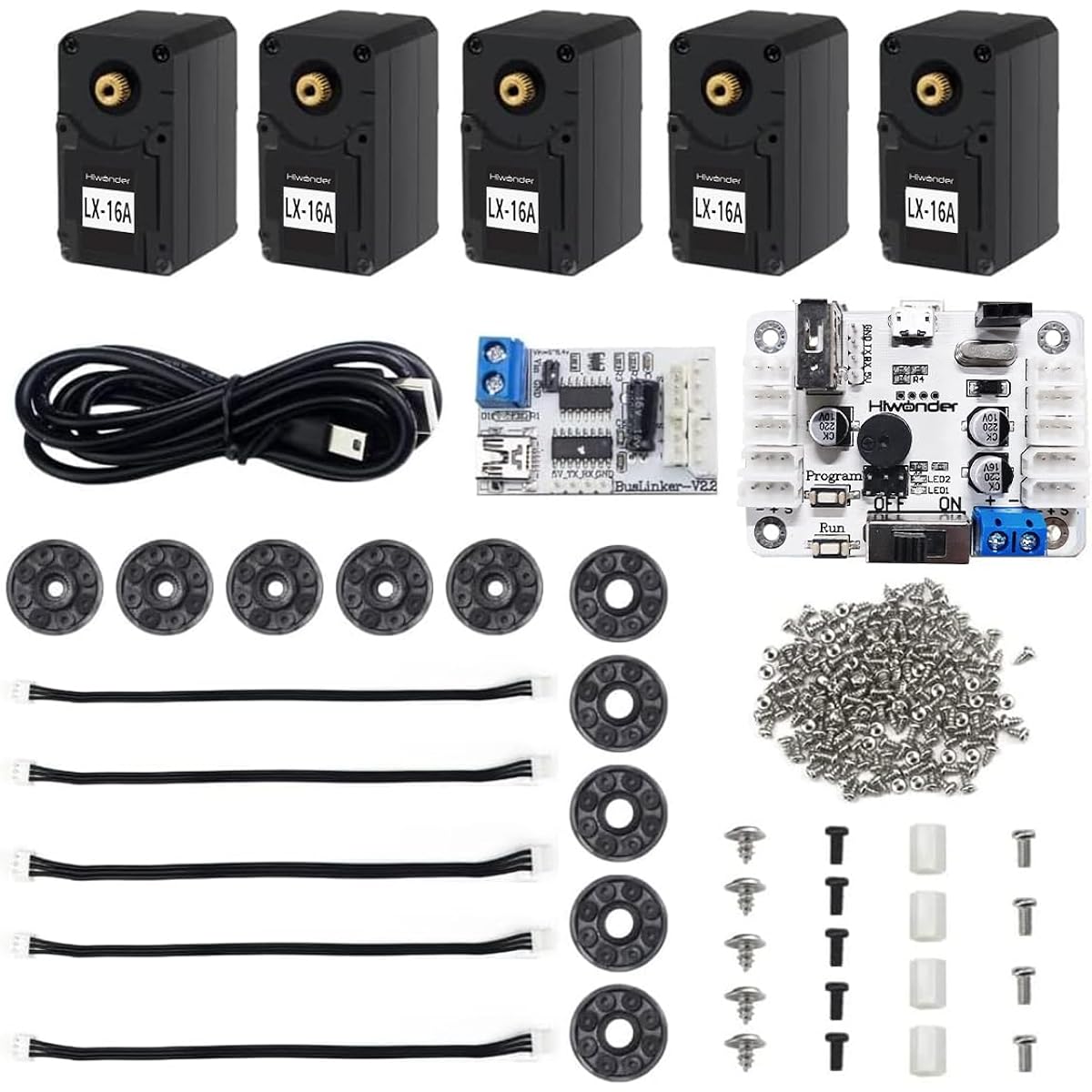 LewanSoul LX-16A Full Metal 17kg High Torque Serial Bus Servo Robotic Servo with Debug Board and Servo Controller(Pack of 5, Control Angle 240)