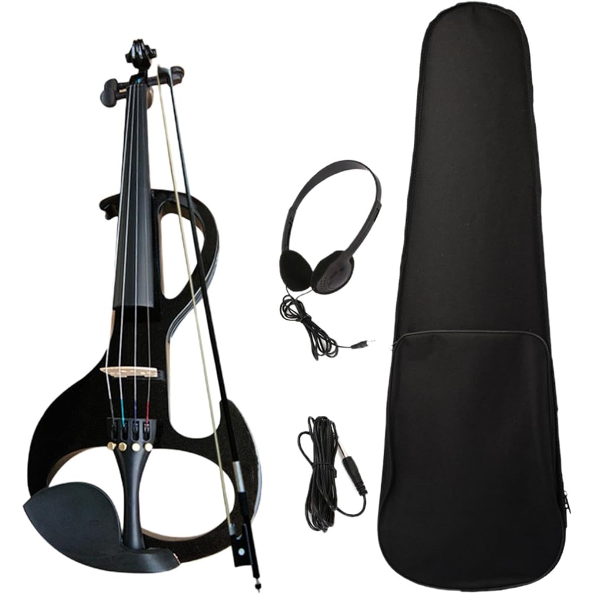 Perfk Electric Violin, Solid Wood Silent Electric Violin Instrument and Violin Bow 4/4 Size with Fittings for Beginners, Black Blue
