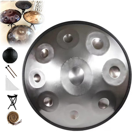 Handpan Drum 9 Tones 432Hz/440Hz D Minor Steel Drum 22 Inch/58cm Handpan Drum Instrument for Beginners and Adults Handpan Steel Drum Musical Instrument (Color: Silver, Size: 432Hz)
