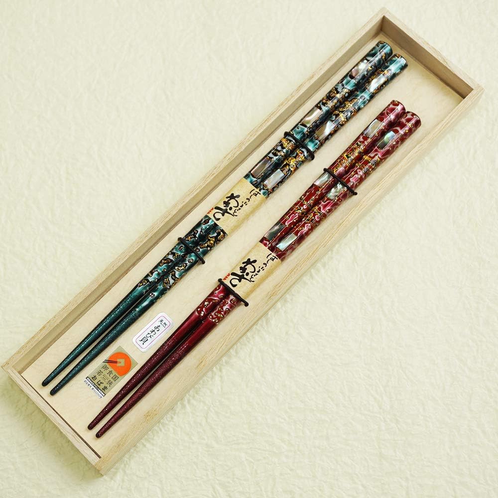 "Ryuko" 2 sets of paulownia box, luxury Wakasa lacquered chopsticks, married couple's chopsticks, lacquered chopsticks set, non-slip, non-slip gift