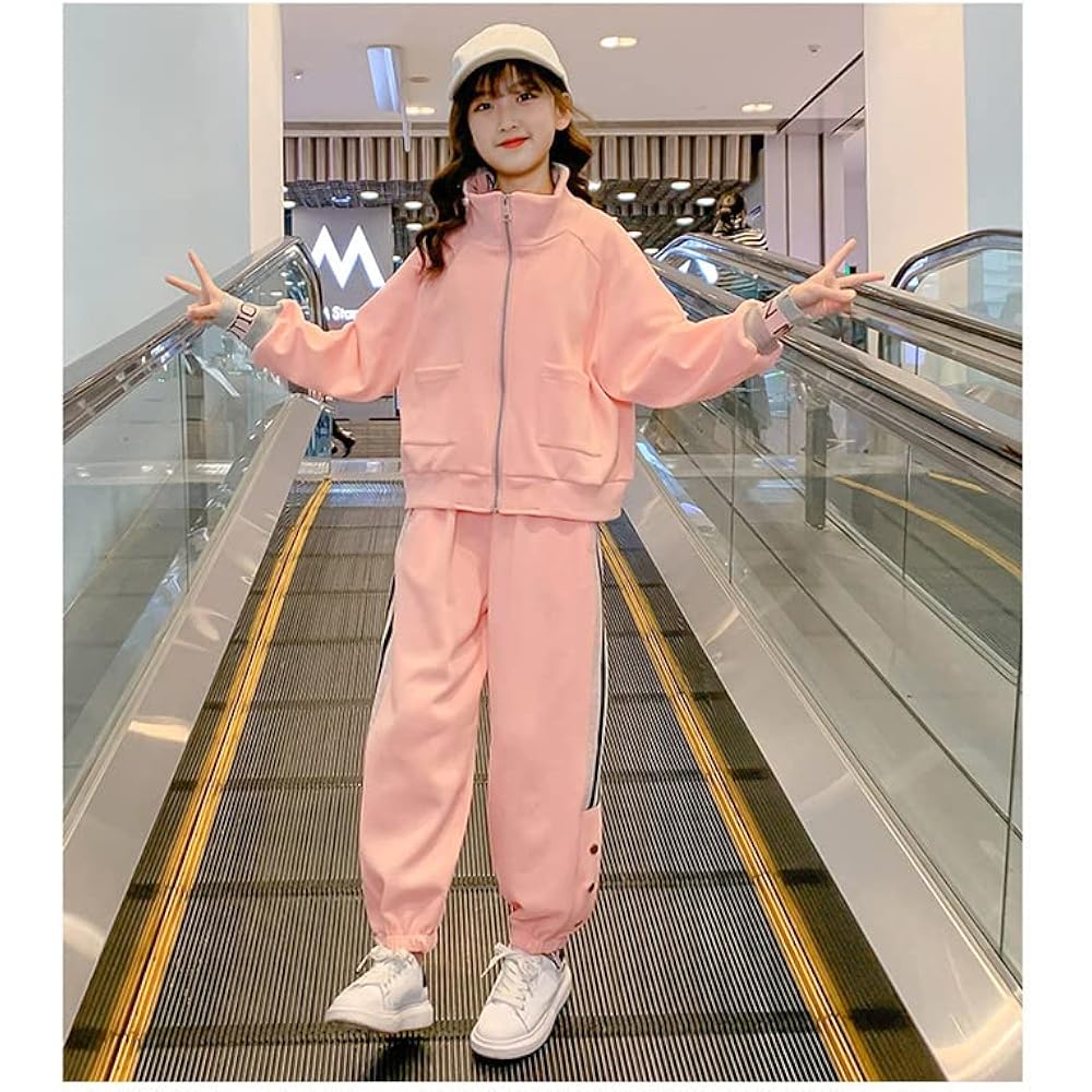 [ANGELCITY] Jersey Children's Clothing Girls Sweatshirts Long Sleeve Sweatshirt Top and Bottom Set 2 Piece Set Girls Sportswear Athletic Wear Korean Style Hoodie Junior Loose Setup Spring Autumn Casual HIPHOP Dance Costume L474