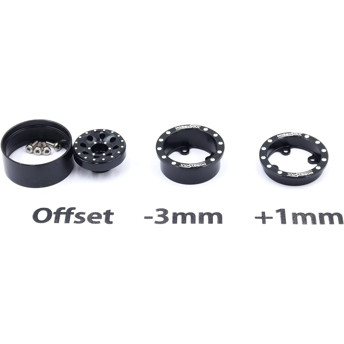 HOBBYSOUL Heavy RC 1.0 Wheels and Tires Pre-Mounted 1/24 Tire Adjustable Offset 1.0 Beadlock Wheels Black 1:24 RC Crawler Axle for SCX24 Upgrade (Pack of 4 Assembled)