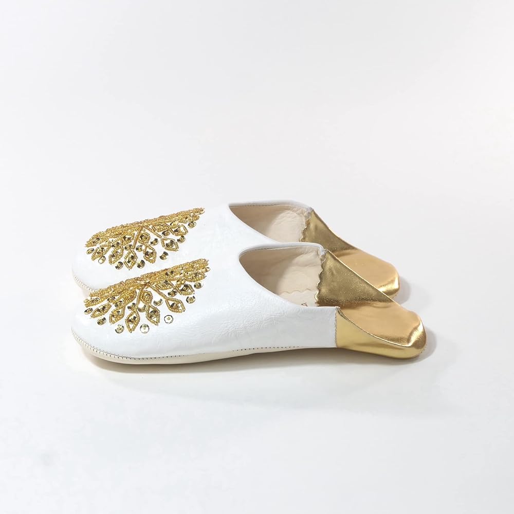 [cocomorocco] Odorless Leather Babouche Slippers Moroccan (Gold Sequins) Room Shoes Coco Morocco Mother's Day Gift