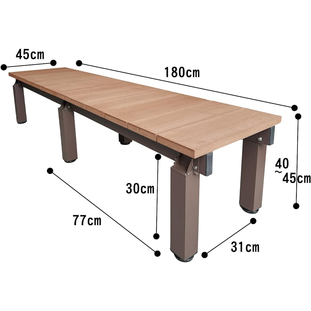 igarden Edge DX Natural Width 180cm Depth 45cm Height 40~44cm Adjustable Iwood Artificial Wood Aluminum Alloy Igarden Original dx1845n
