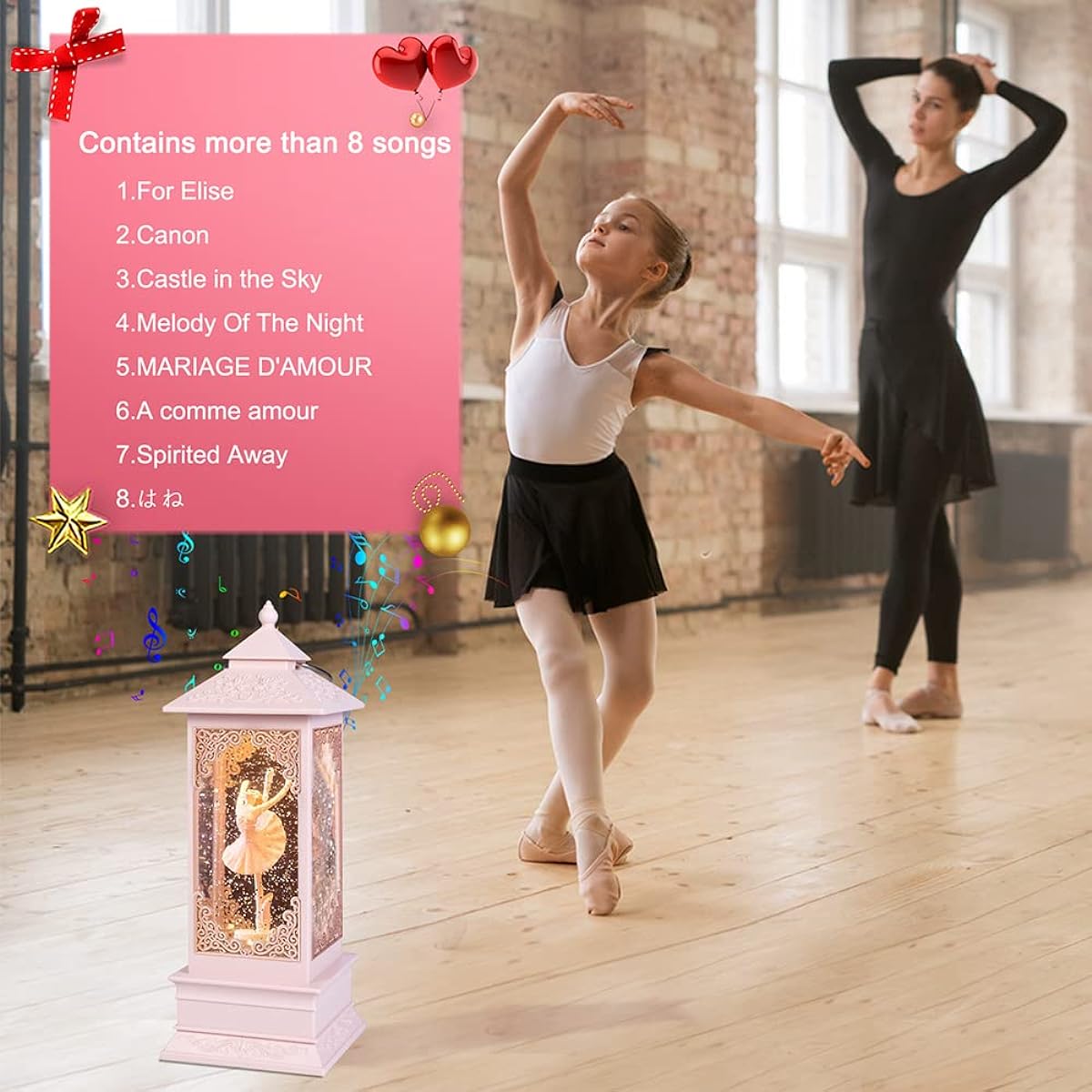 VITAKEO [360 Degree Rotating Ballerina Doll Music Box Light for Girls, Women, Kids, Mom, Daughter, Granddaughter, Christmas & Birthday Gifts - Pink, Battery & USB Operation, 11.4"x4.15"