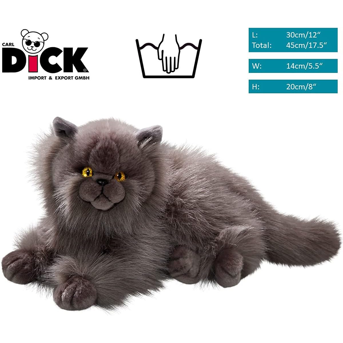 Carl Dick Cat, Persian Grey, 12 inches, 30 cm, stuffed animal, soft toy, plush toy 3433