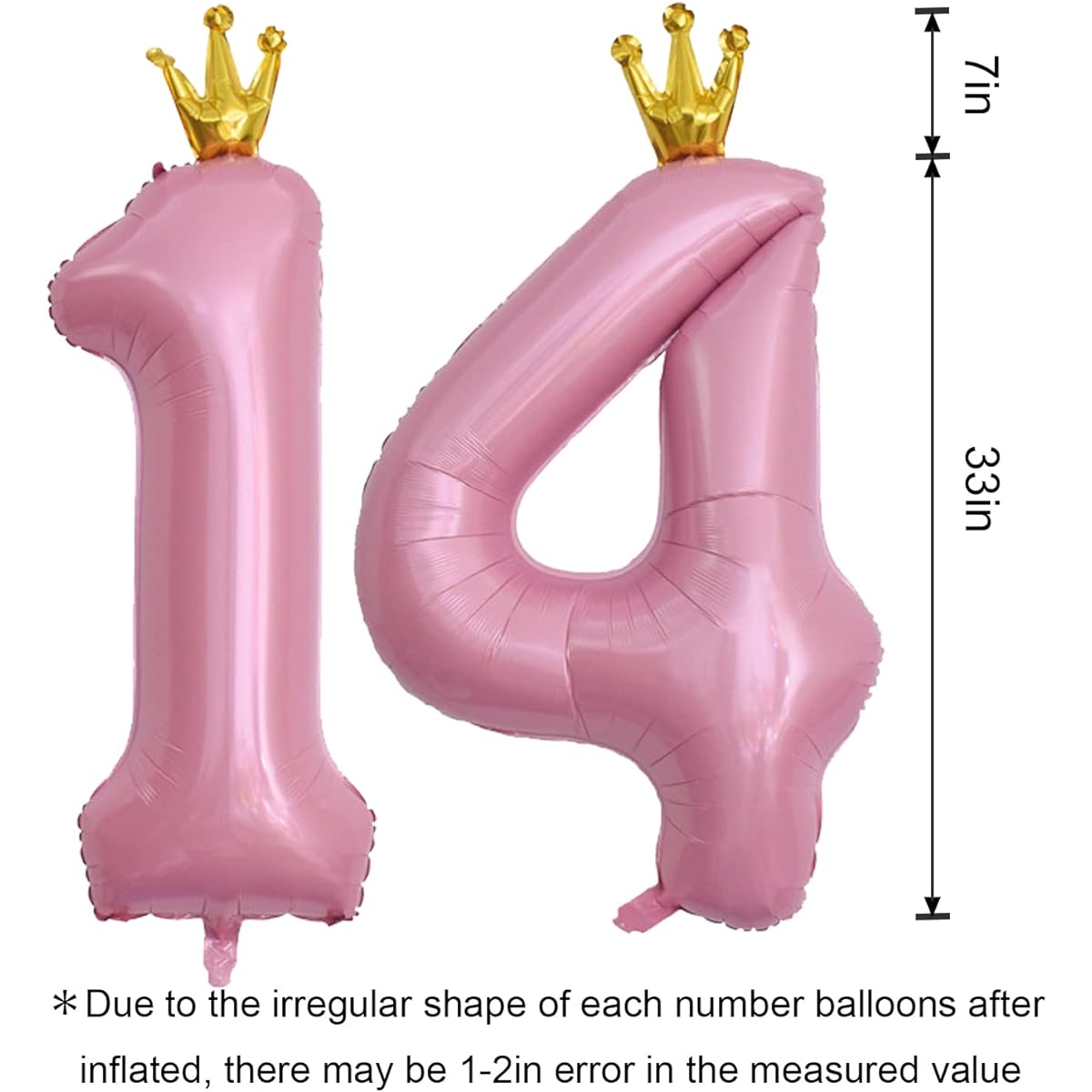 KEYYOOMY 40" Big Number 14 Mylar Balloon with Crown (Number 14 40" Pink)