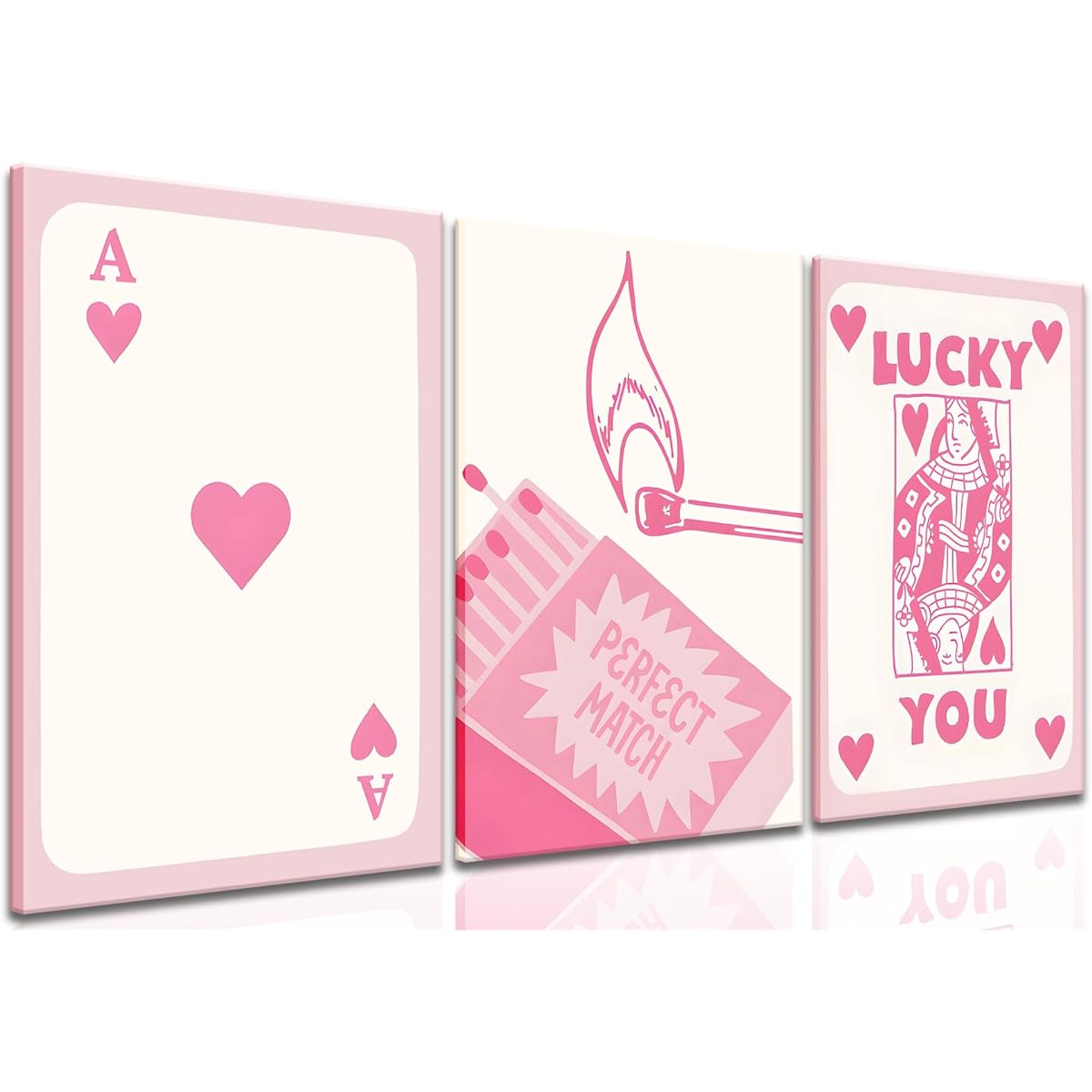 Framed Poker Queen Pink Ace Card Lucky You Trendy Retro Canvas Wall Art Print Card Poster Funny Trendy Casino Party Trendy Funky Preppy Theme Wall Decor Casino Bedroom 16"x24"x3"