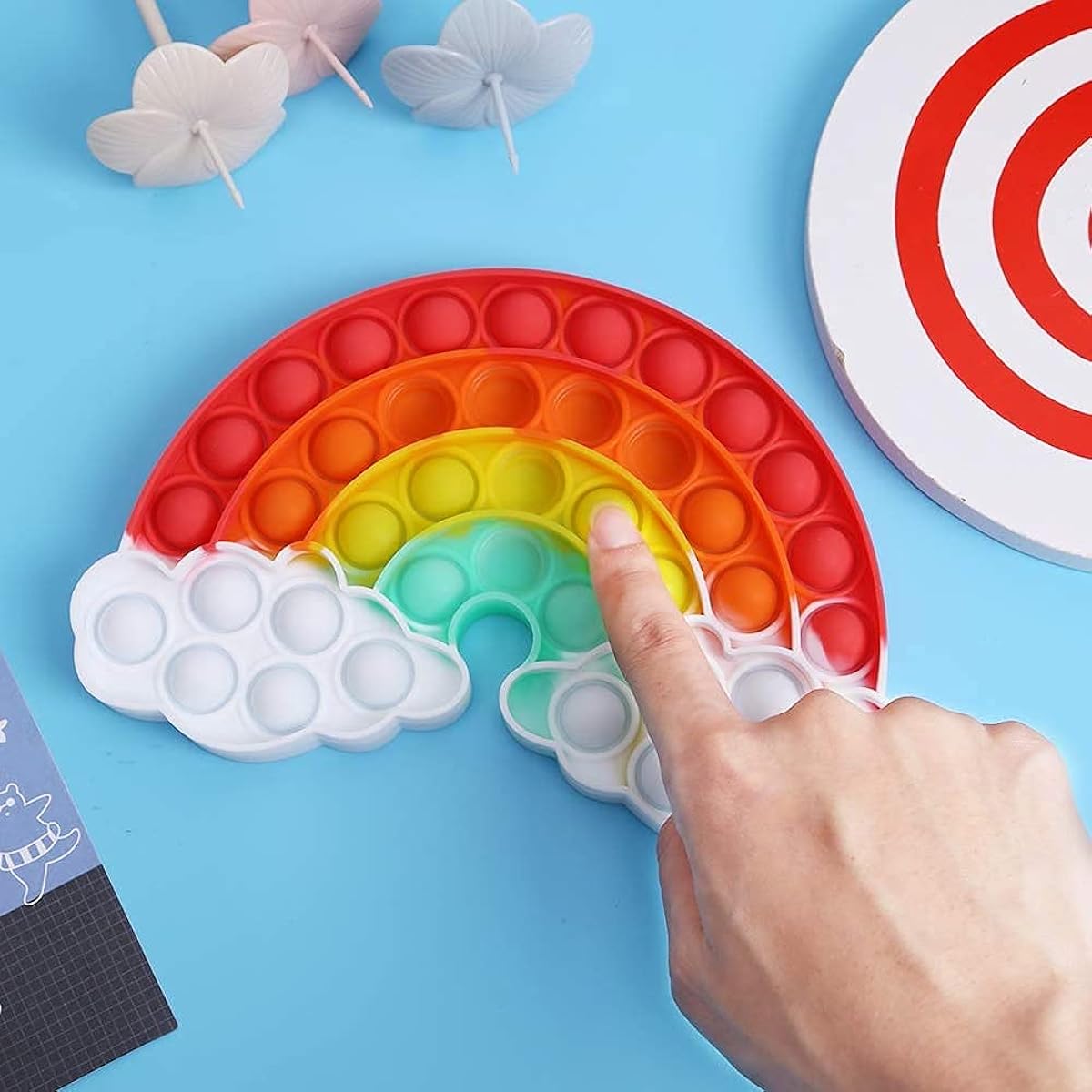 Push Bubble Popper Silicone Fidget Sensory Toy Stress Relief Cute Rainbow Pop It Fidget Squeeze Toys for Kids and Adults ADHD Autistic Children (Rainbow)