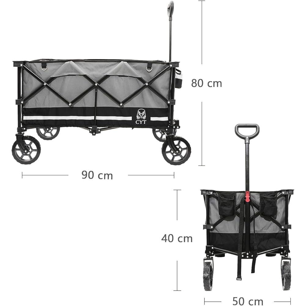 CYT Carry Wagon Large Capacity 156L Load Capacity 100kg Outdoor Wagon Carry Cart Free Standing Storage Compact Camping Fishing Shopping Gray
