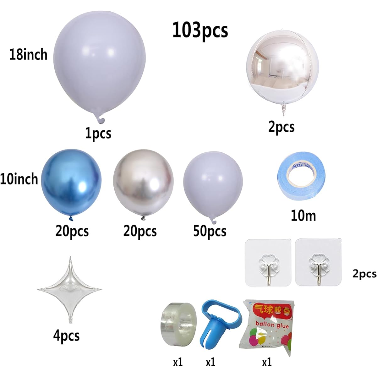 103pcs Blue Silver Balloon Garland Kit with Silver 4D Balloons and Blue Silver Metal Balloons Grey Macaron Balloons for Wedding Bridal Shower Birthday Party Baby Shower Decorations