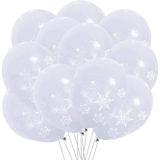 50pcs Winter Snowflake Latex Balloons - Christmas Winter Wonderland / Xmas / Holiday Birthday Baby Shower Wedding First Birthday Party Supplies Decorations Snowflake Home Outdoor Decor