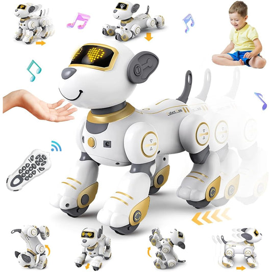 VATOS Remote Control Robot Dog Toy for Kids Interactive Touch & Follow 17 Functions Robot Dog Pet Programmable Smart Walking Puppy Intelligent Dancing Dog Robot Toy for Girls 3-12 Gift (Gold)