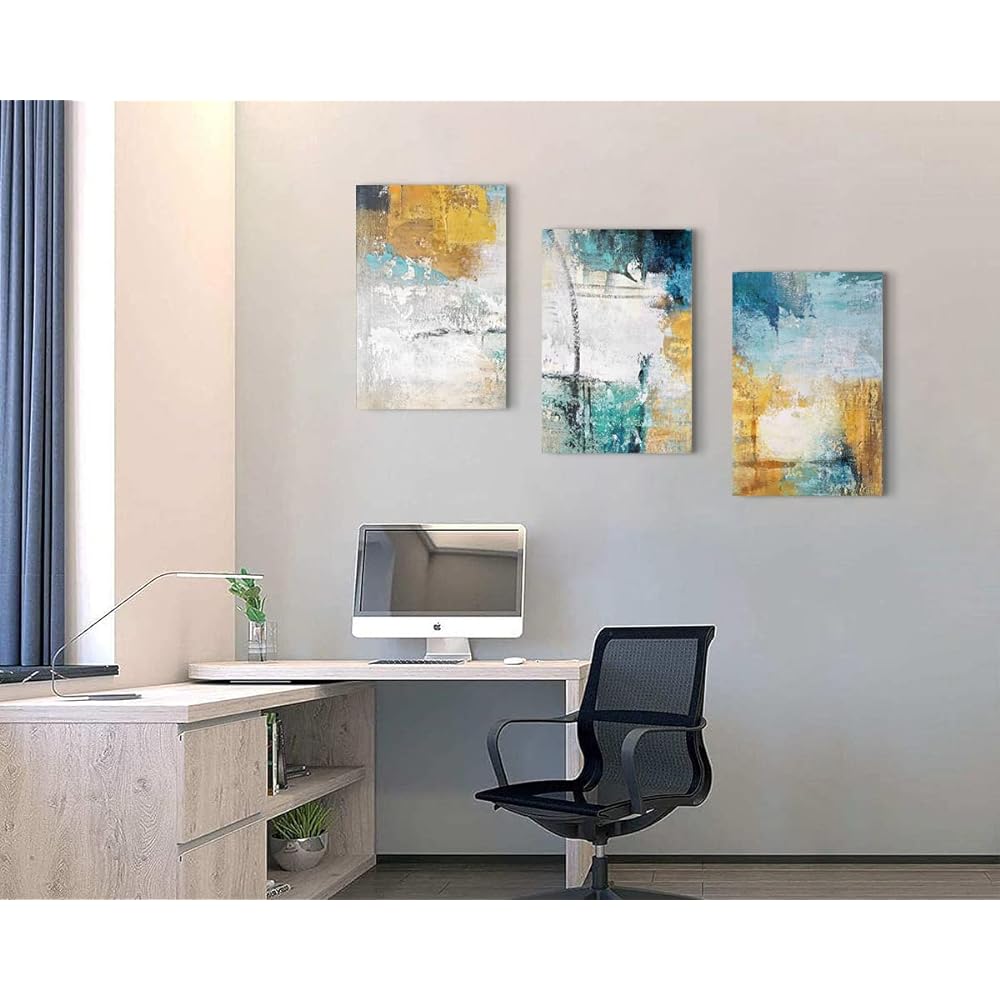 Interior Art Panel Scandinavian Stylish Entrance Bedroom Decorative Painting Abstract Painting Blue Gray Office Living Room (Completed Product with Wooden Frame) 40x60cmx3pcs