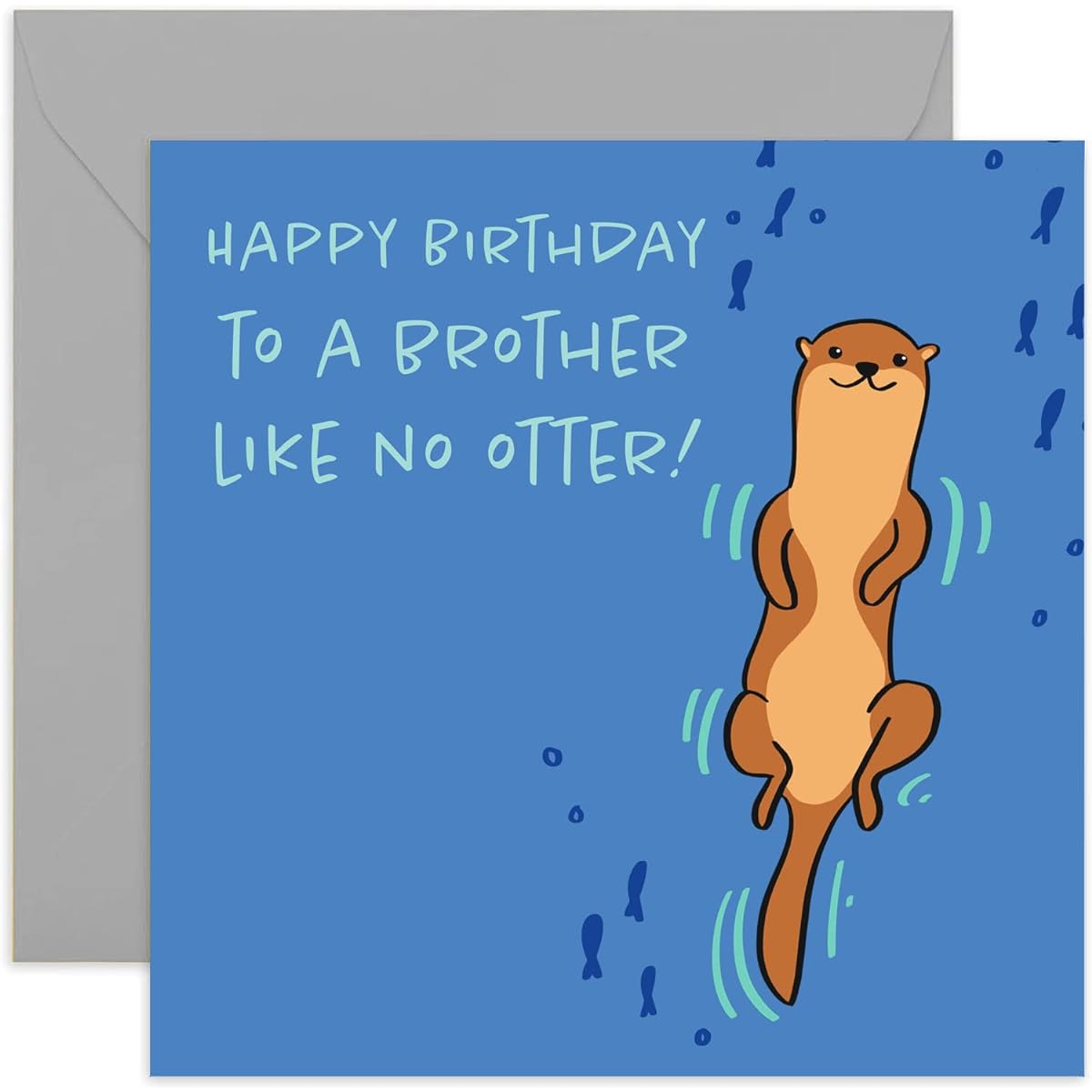 Old English Co. Happy Birthday To A Brother Like No Otter! Card - Square Cute Animal Otter Card | Unisex | Blank Inside & Envelope Included