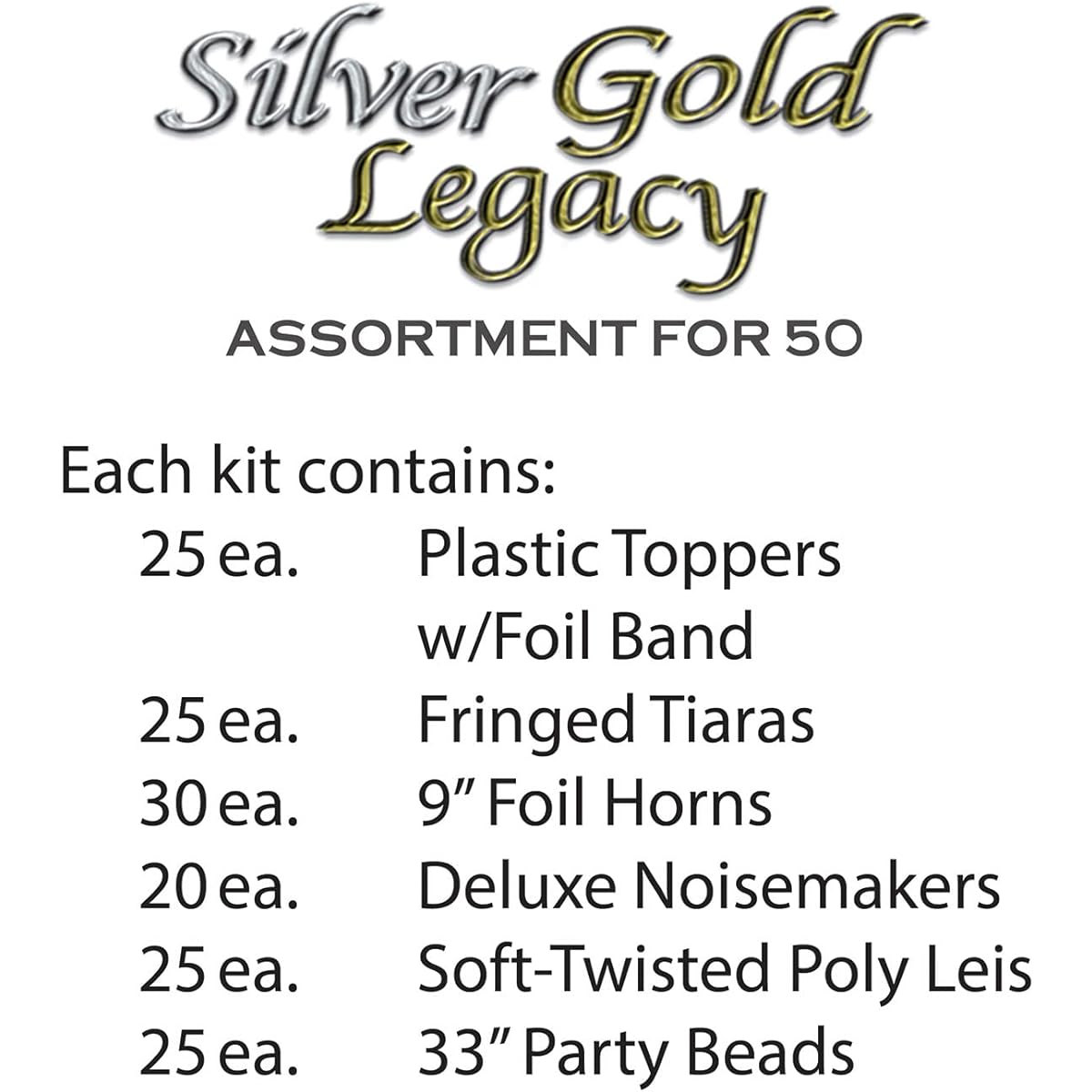 Beistle 88937-50 Legacy Assortment 50 Person Multi-Size Black/Silver/Gold/White
