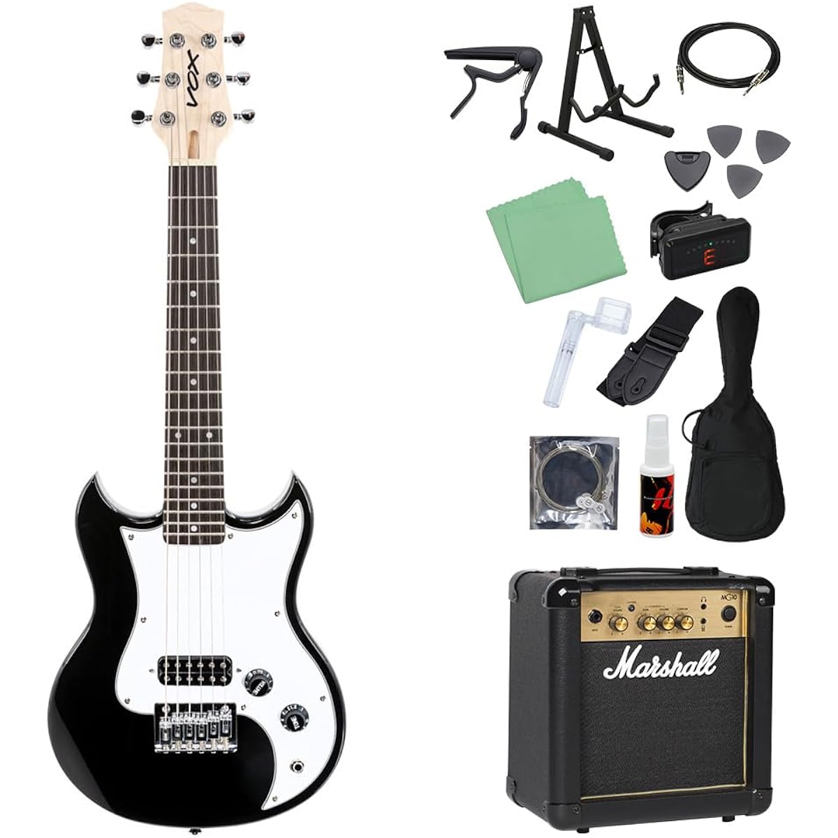 VOX SDC-1 MINI BK (Black) Mini Electric Guitar Beginner 14-piece Set [Includes MG10] Mini Guitar Travel Guitar Short Scale Black Box