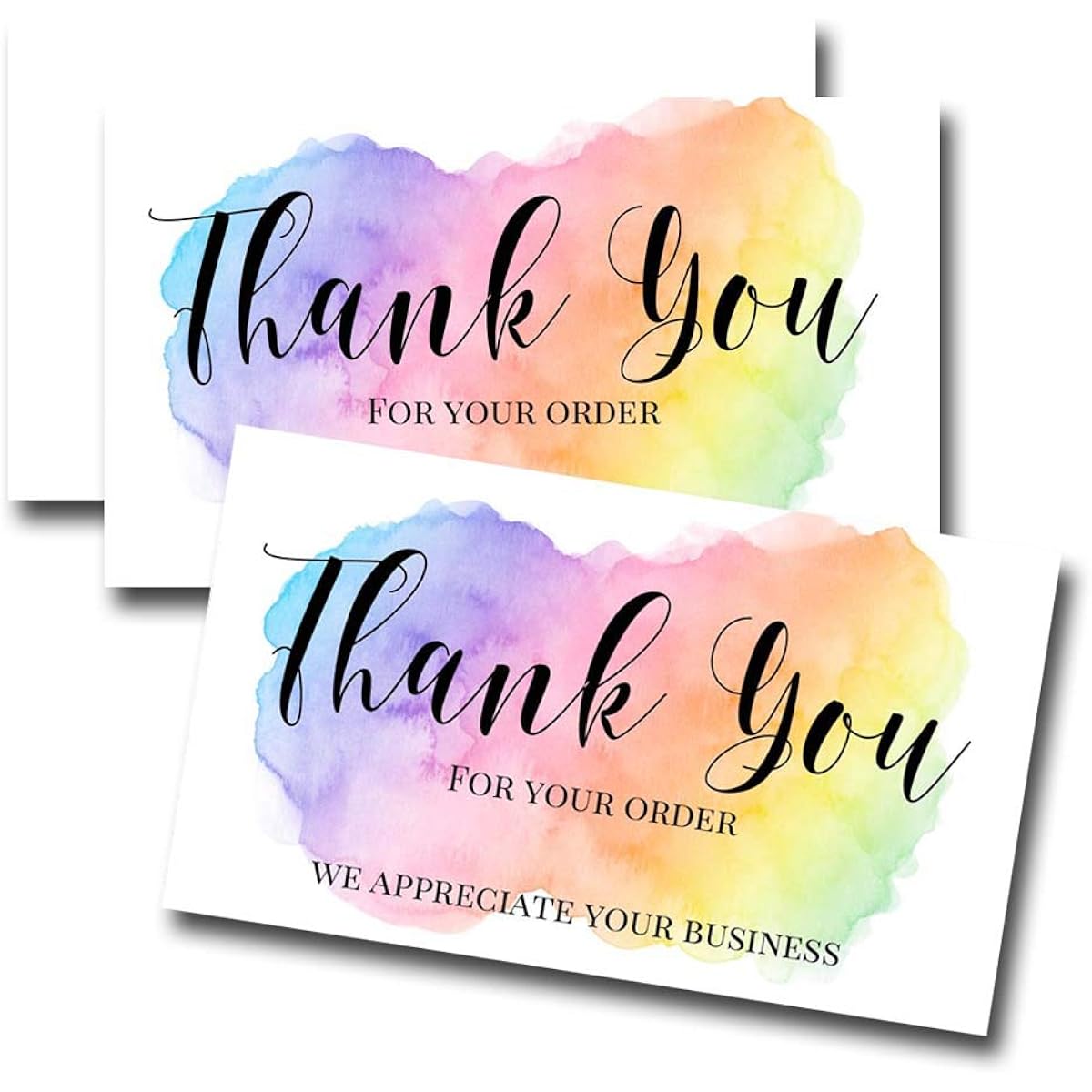 AmandaCreation Pastel Rainbow Watercolor Stroke Thank You Customer Appreciation Packaging Inserts for Small Business - 100 Sheets 2" X 3.5" Single Sided Insert Cards