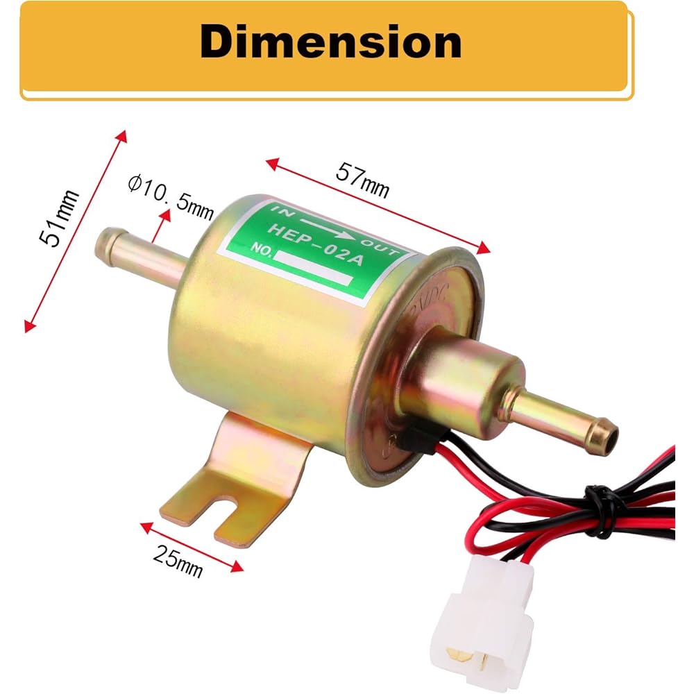 Electric Fuel Pump Inline Fuel Transfer Pump 12V General Purpose Low Pressure Gas Diesel Fuel Pump for Carburetor 2.5-4psi HEP-02A
