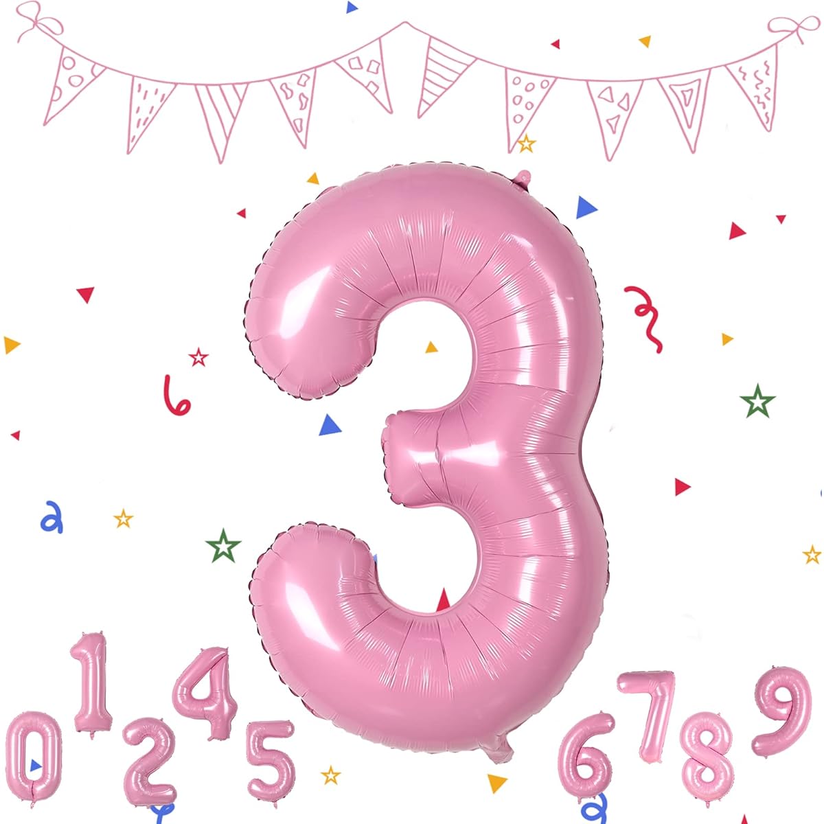 Number Balloons 40 Inch Pink Number 3 Balloons Number Foil Balloons Happy Birthday Decorations Celebration Anniversary Birthday Events Large Balloons Decorations Birthday Decorations Aluminum Balloons Party Decorations