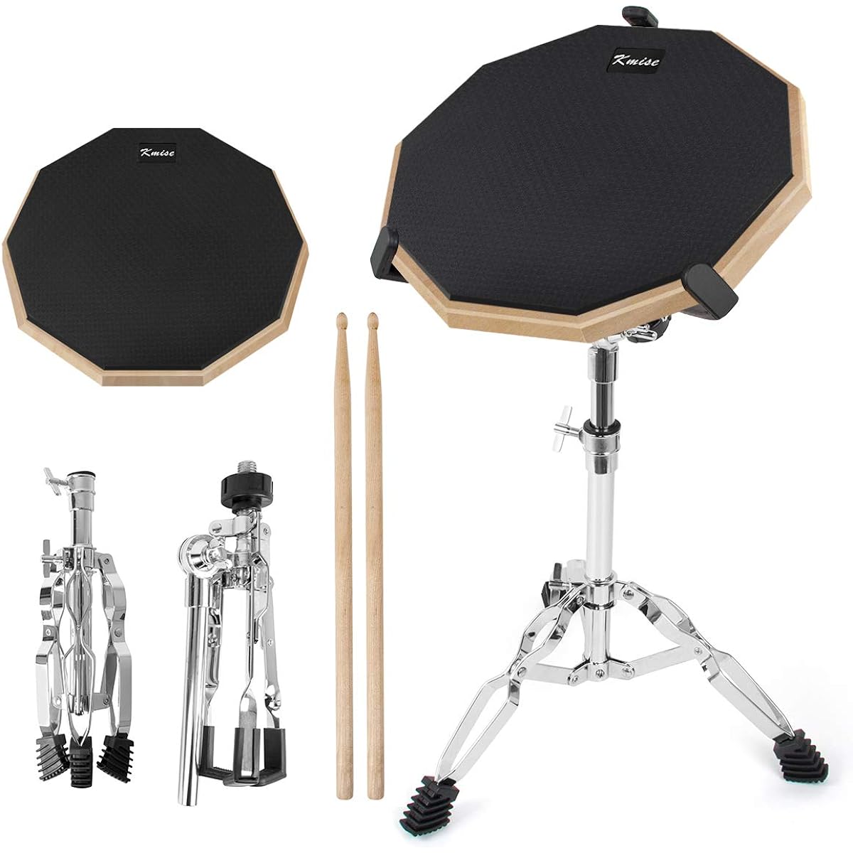 Kmise Drum Practice Pad Kit with Snare Drum Stand and Drumsticks, 12" Mute Double Sided Silent Drum Practice Training Pad Set with Stand & Drumsticks