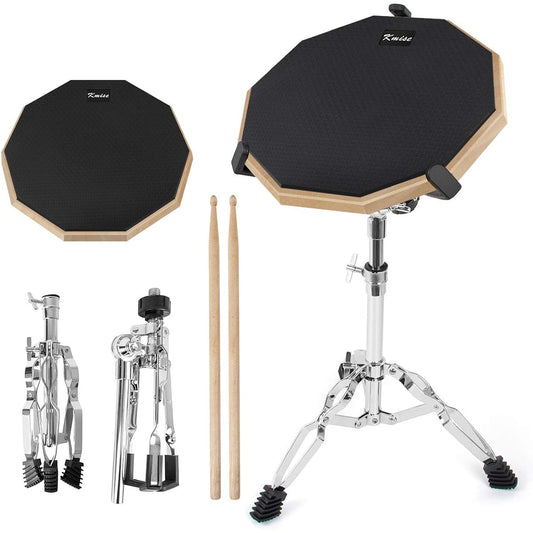 Kmise Drum Practice Pad Kit with Snare Drum Stand and Drumsticks, 12" Mute Double Sided Silent Drum Practice Training Pad Set with Stand & Drumsticks