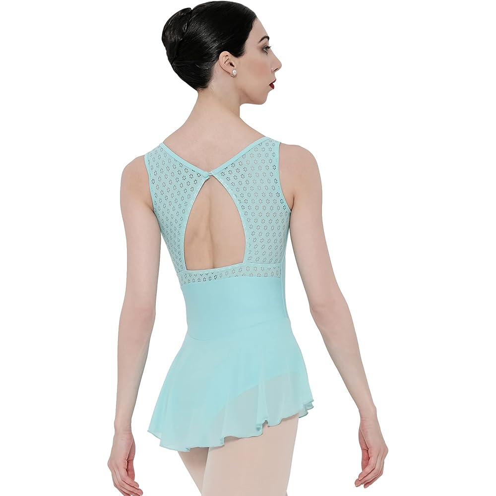 Wear Moi Women's Ballet Leotard with Skirt [DIAMANT] Floral Stitch Microfiber & Tulle Back Open Button Closure [Genuine Product]